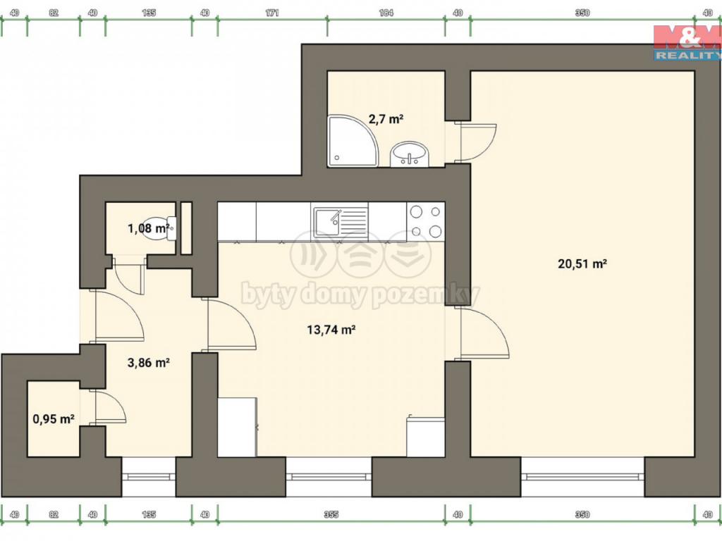 Pronajem bytu 1+1 46 m2
