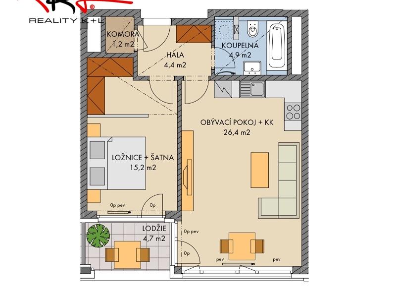 Pronájem bytu 2+kk 55 m2