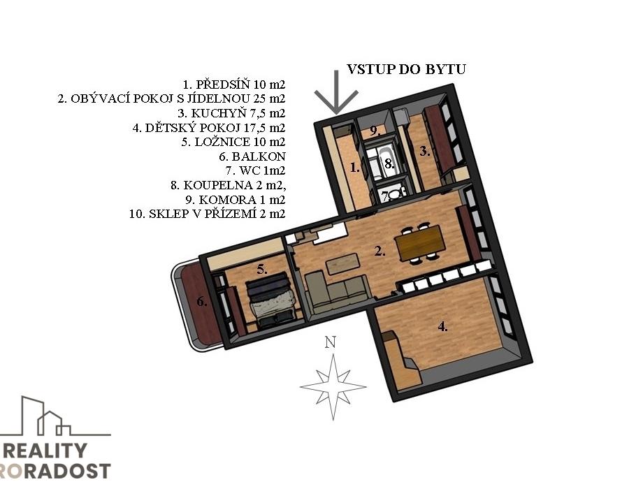 Prodej bytu 3+1 74 m2