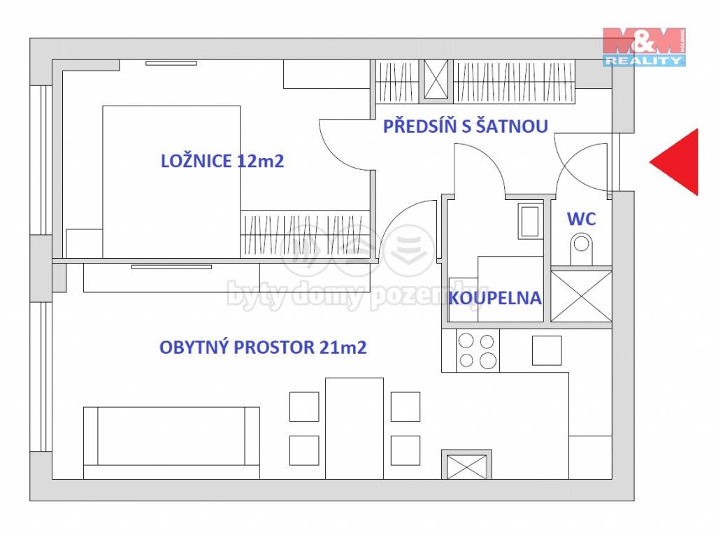 Pronajem bytu 2+kk 45 m2