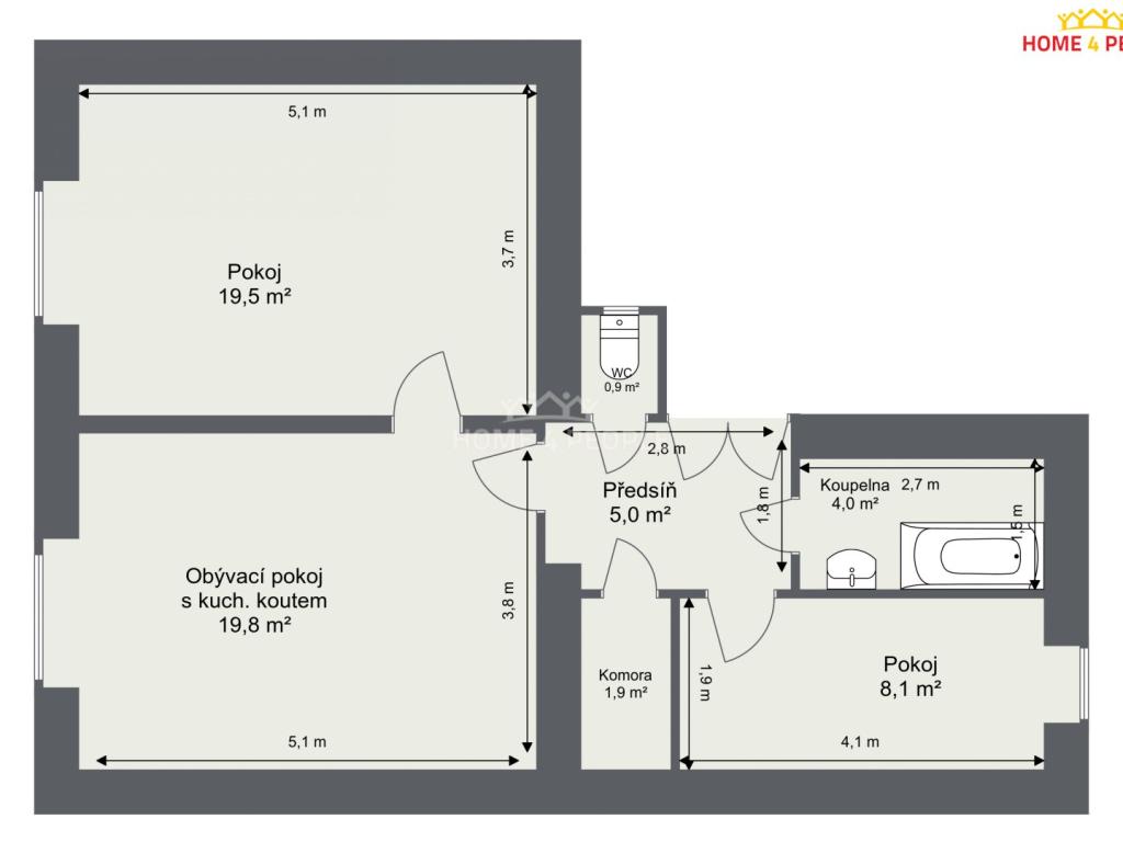 Prodej bytu 2+1 57 m2