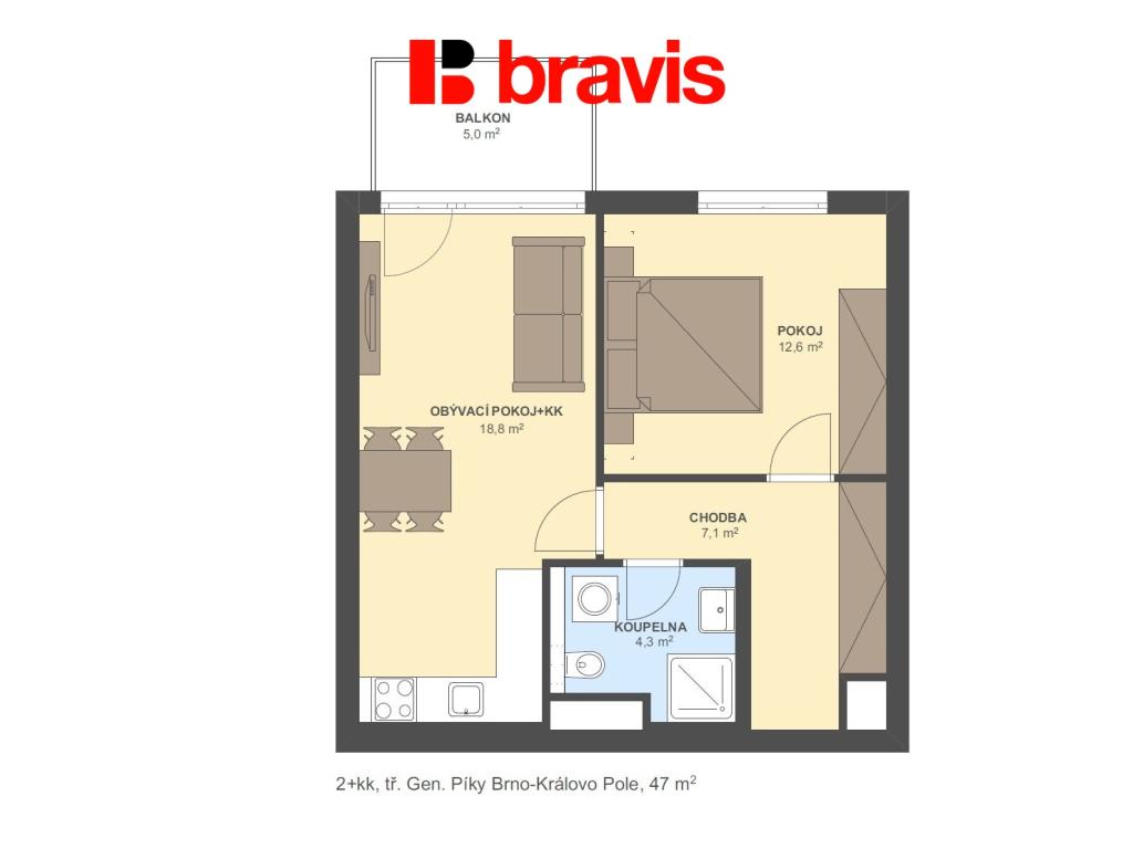 Pronájem bytu 2+kk 47 m2