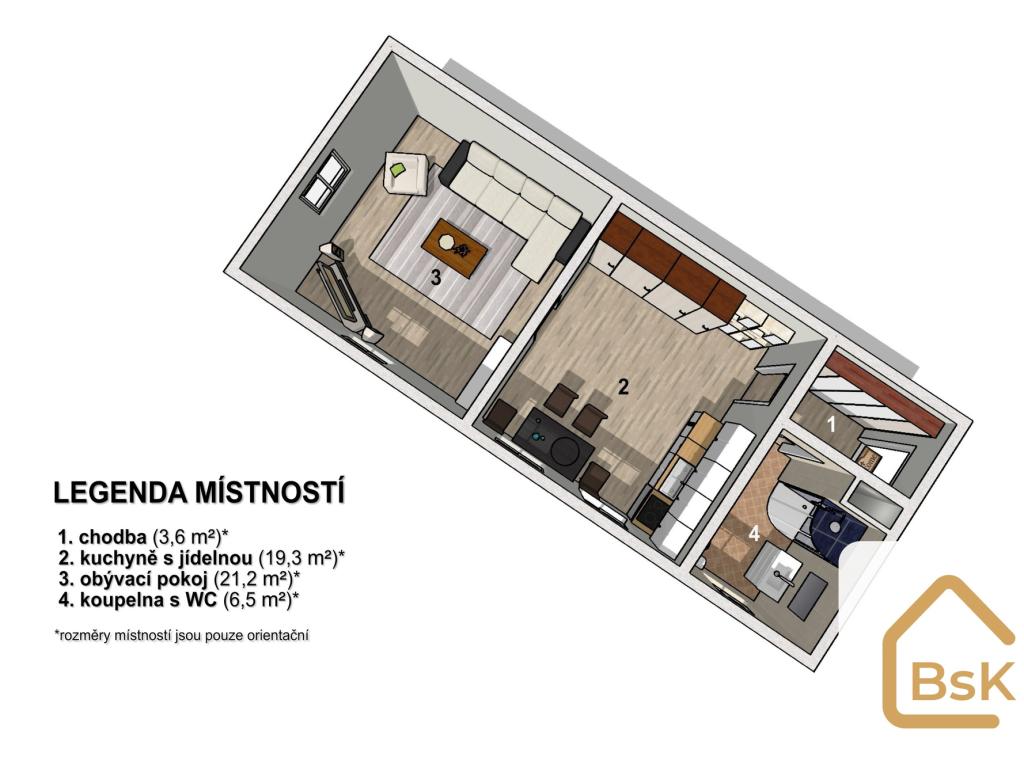 Pronájem bytu 2+kk 50 m2