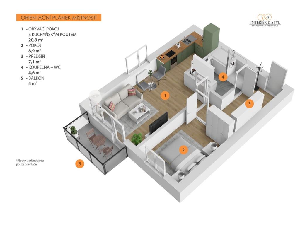 Pronájem bytu 2+kk 45 m2