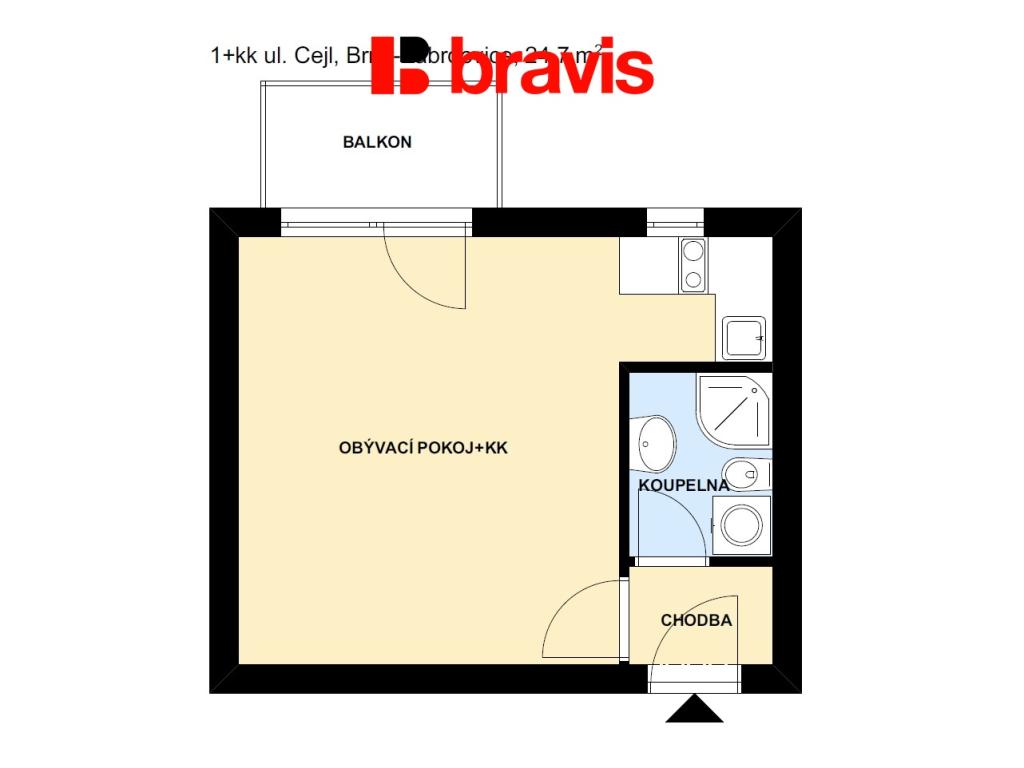 Pronájem bytu 1+kk 26 m² – pohled 5