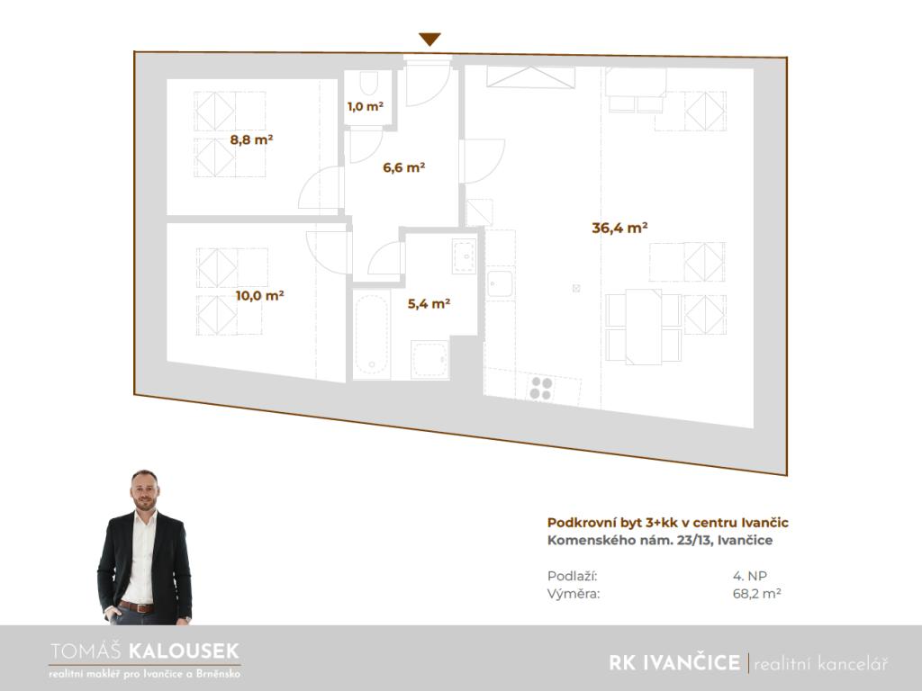 Pronájem bytu 3+kk 68 m2