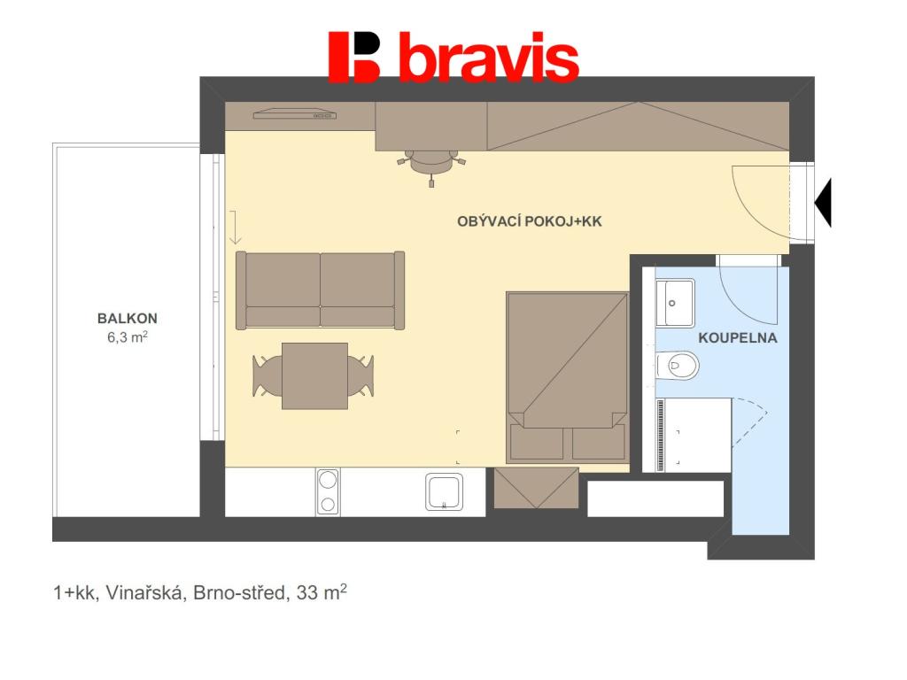 Pronájem bytu 1+kk 33 m2