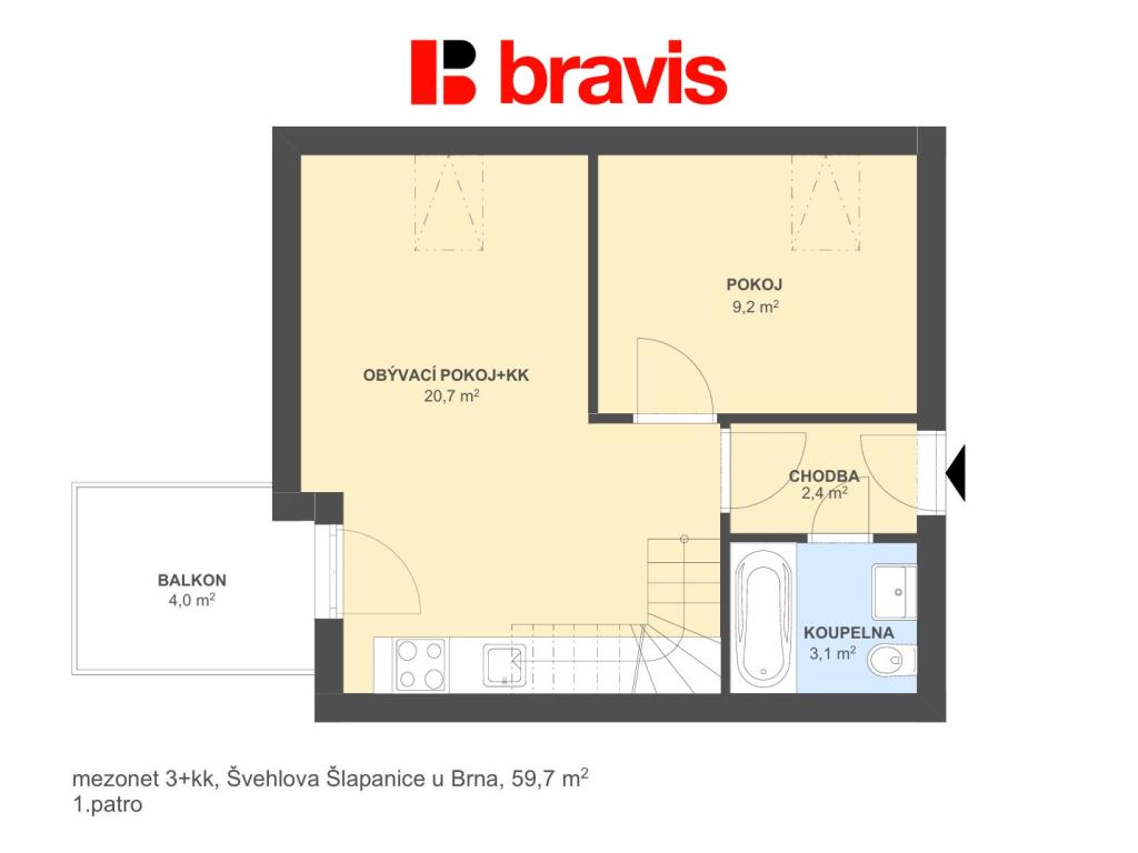 Prodej bytu 3+kk 60 m2, Šlapanice – náhled fotky 5