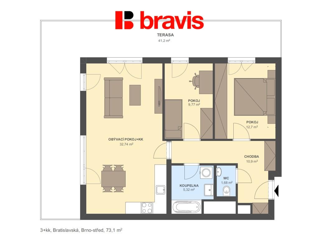 Pronájem bytu 3+kk 73 m2