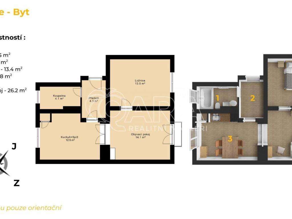 Pronájem bytu 2+1 55 m2