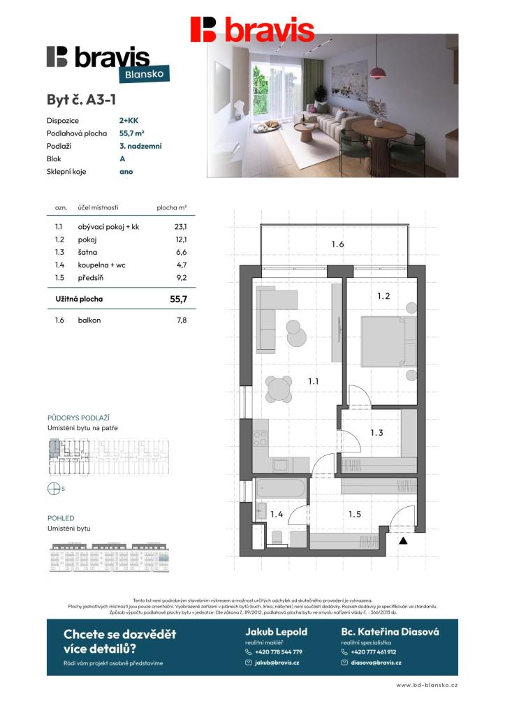 Prodej bytu 2+kk 56 m2, Blansko – náhled fotky 4