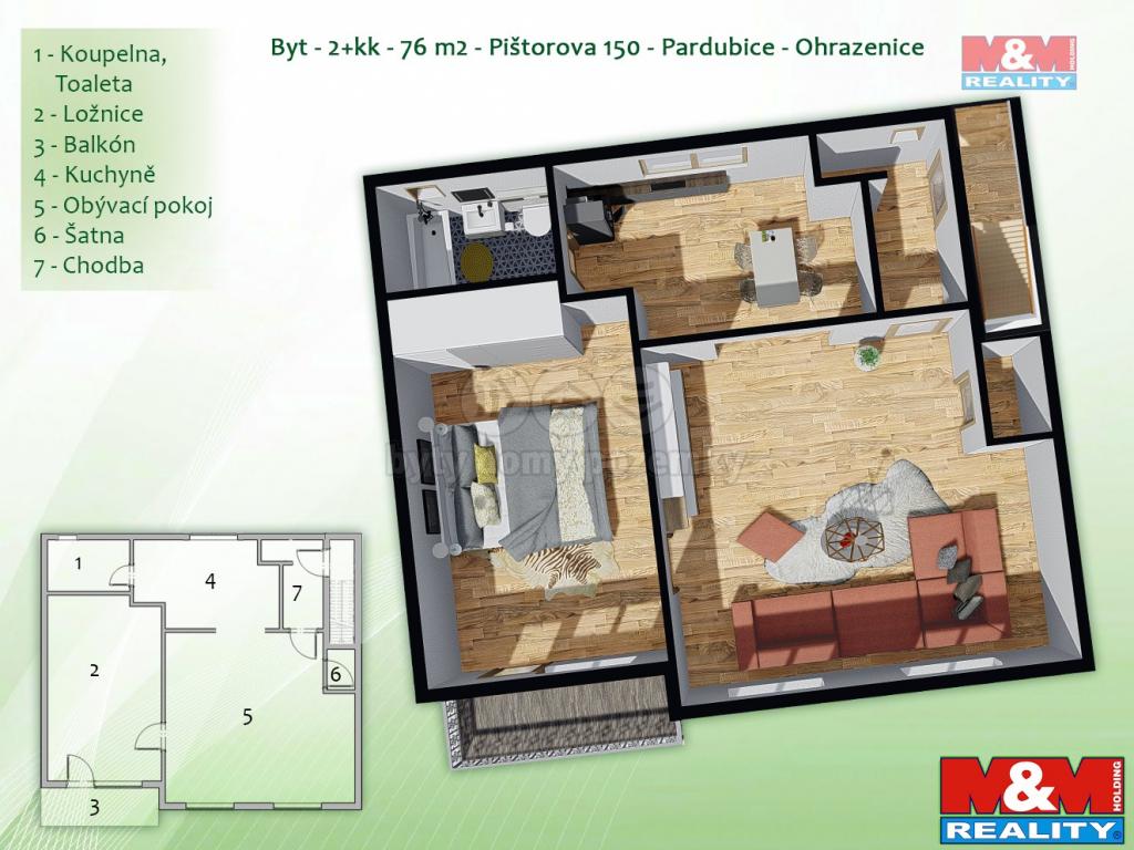 Pronajem bytu 2+kk 76 m2