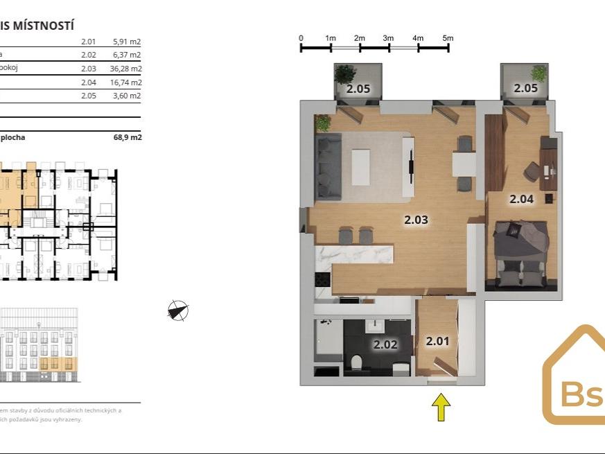 Pronájem bytu 2+kk 65 m2