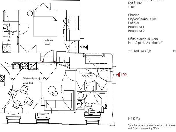 Pronájem bytu 2+kk 50 m2