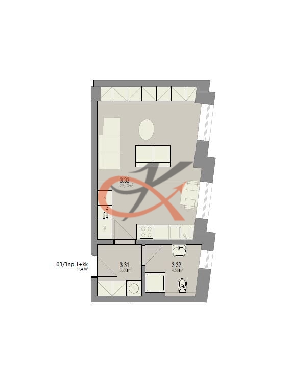 Pronájem bytu 1+kk 33 m2
