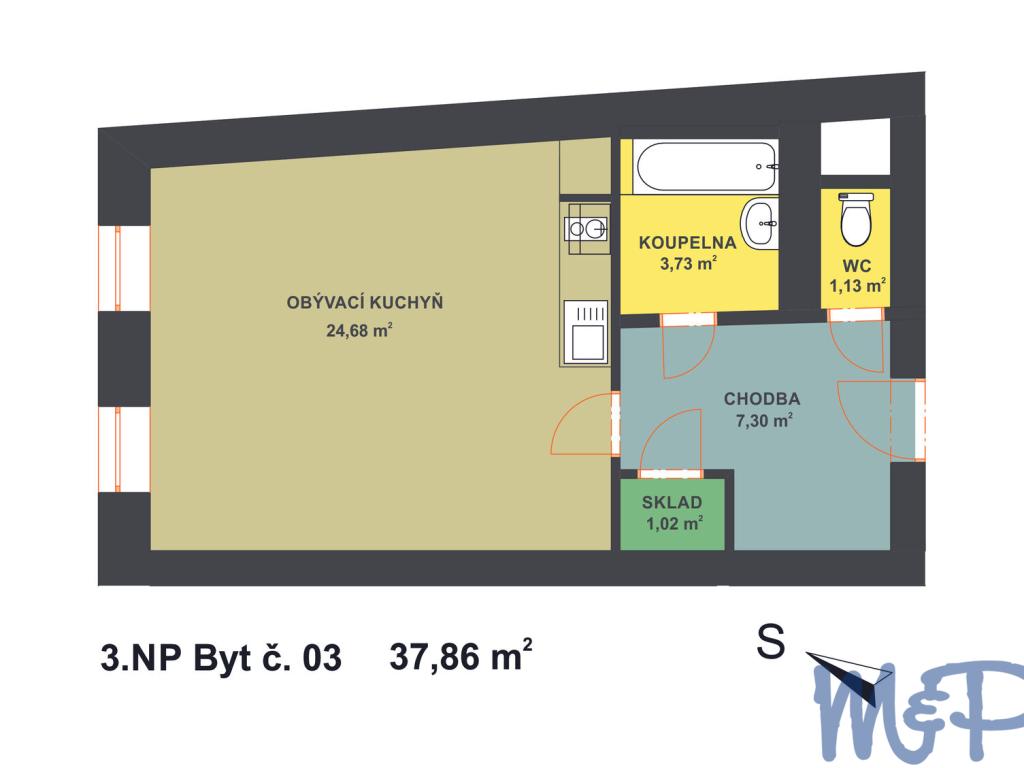 Pronájem bytu 1+kk 37 m2