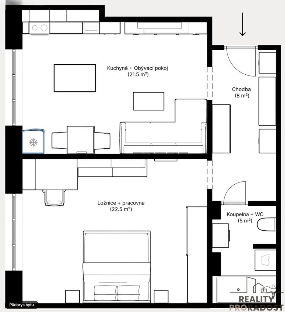Pronájem bytu 2+kk 57 m2, Praha – náhled fotky 12