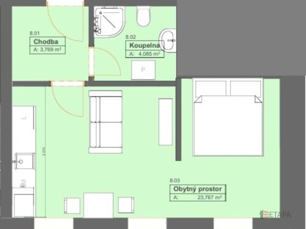 Pronájem bytu 1+kk 34 m2, České Budějovice – náhled fotky 15