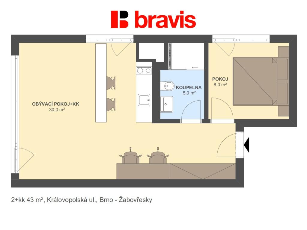 Pronájem bytu 2+kk 43 m2