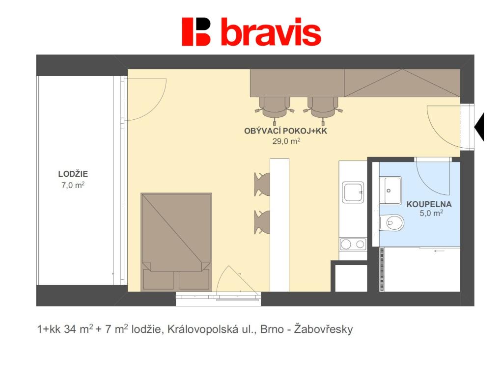 Pronájem bytu 1+kk 34 m2