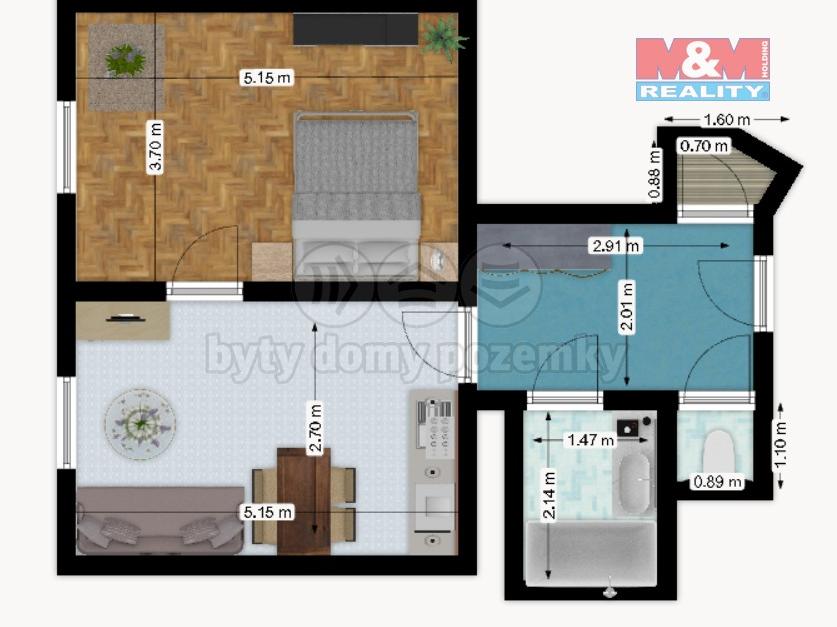 Pronajem bytu 2+kk 45 m2