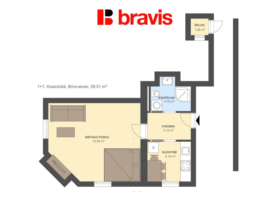 Pronájem bytu 1+1 40 m2