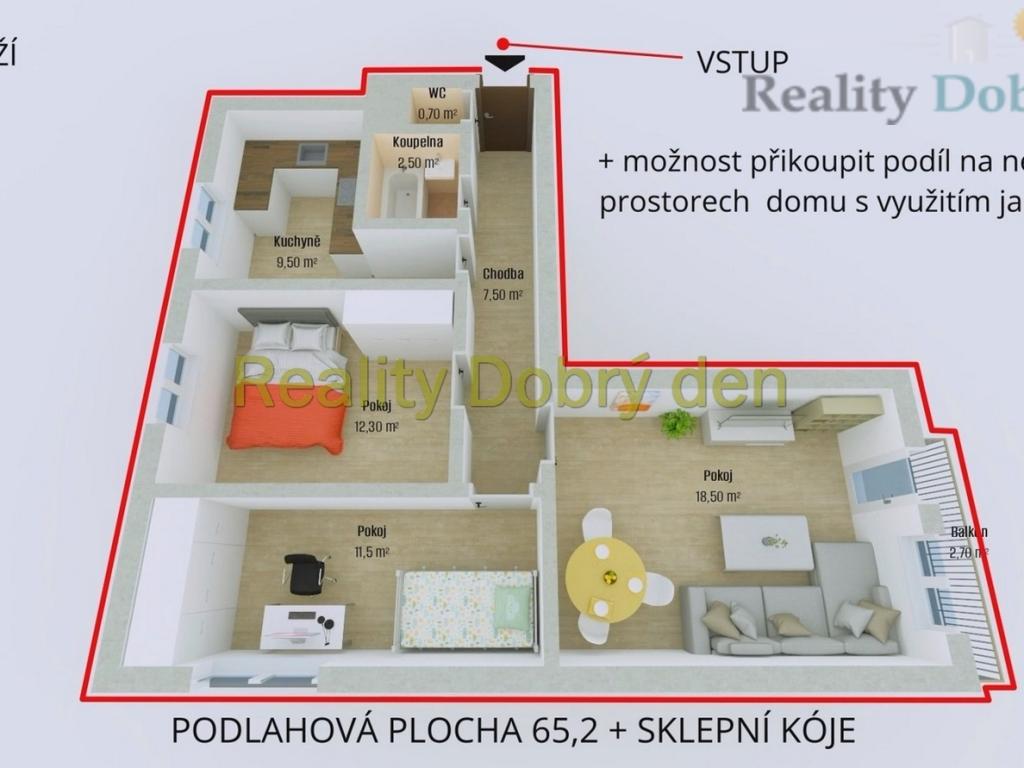 Prodej bytu 3+1 65 m2