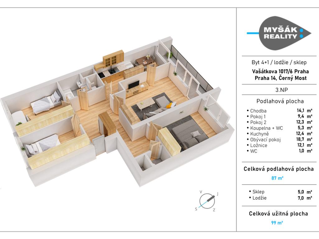 Prodej bytu 4+1 99 m² – pohled 2