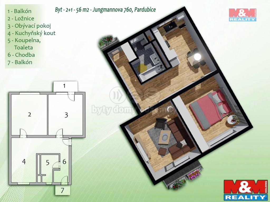 Pronajem bytu 2+1 56 m2