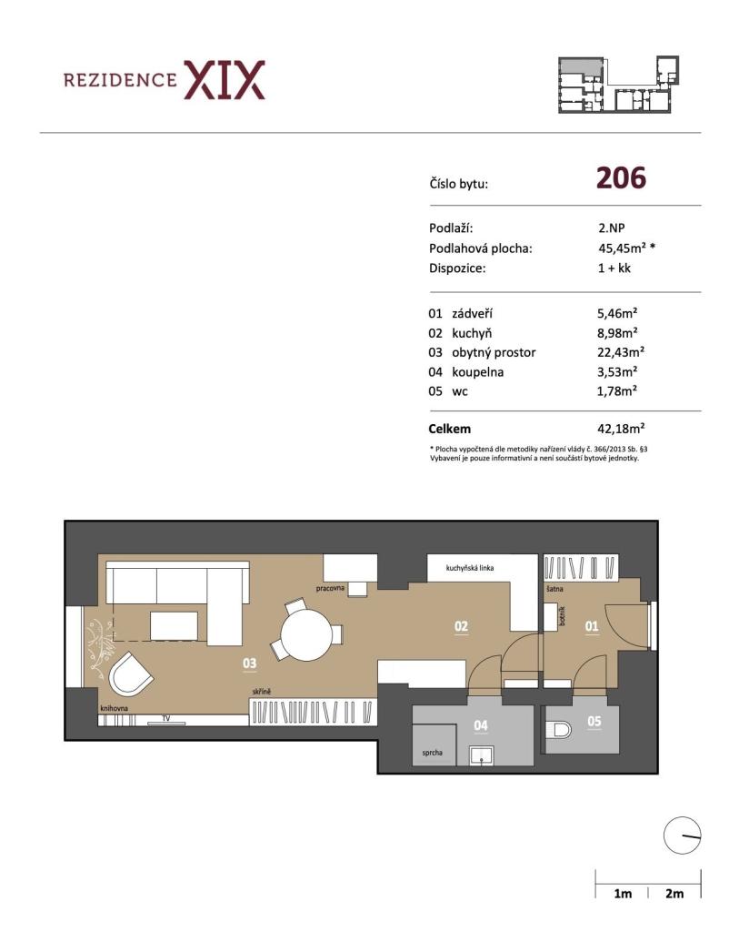 Pronájem bytu 1+kk 45 m2