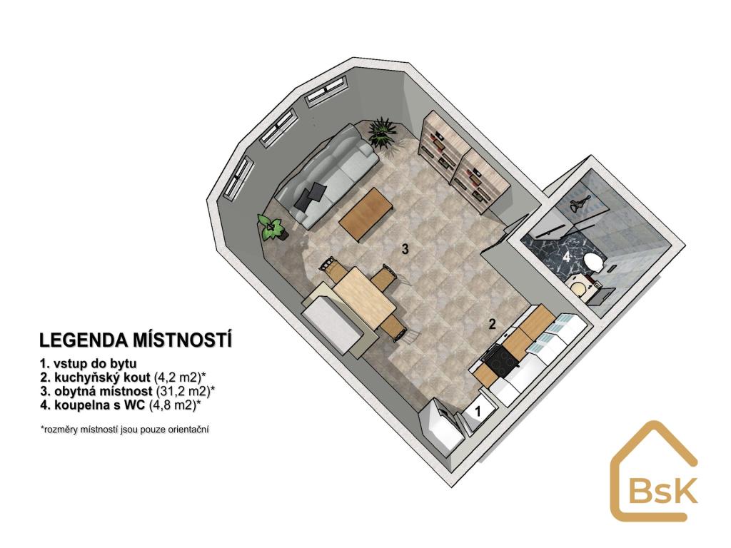 Pronájem bytu 1+kk 41 m2