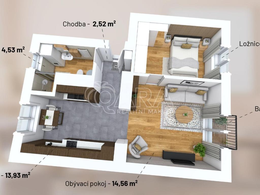 Prodej bytu 2+kk 52 m² – pohled 4