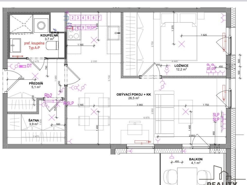 Pronájem bytu 2+kk 60 m2