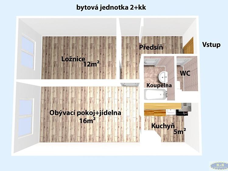 Pronajem bytu 2+kk 44 m2