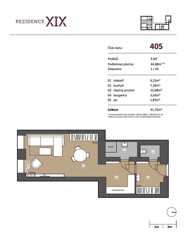 Pronájem bytu 1+kk 45 m2