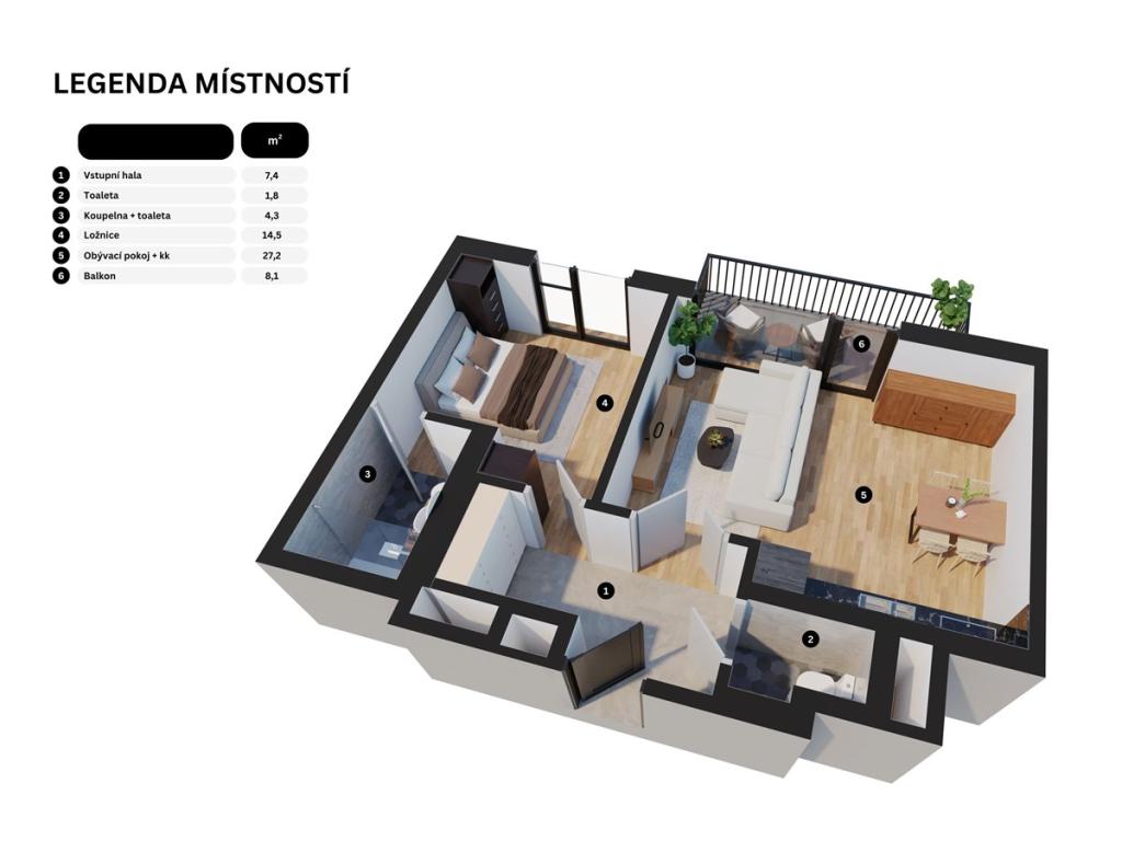 Pronájem bytu 2+kk 55 m2