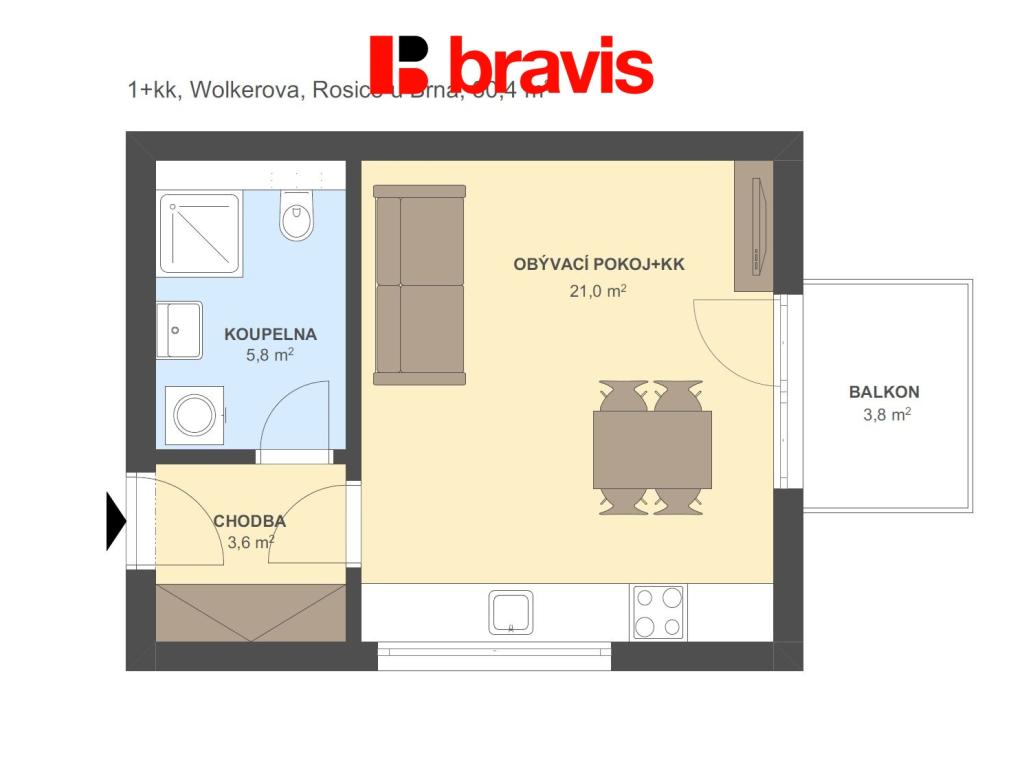 Pronájem bytu 1+kk 31 m2