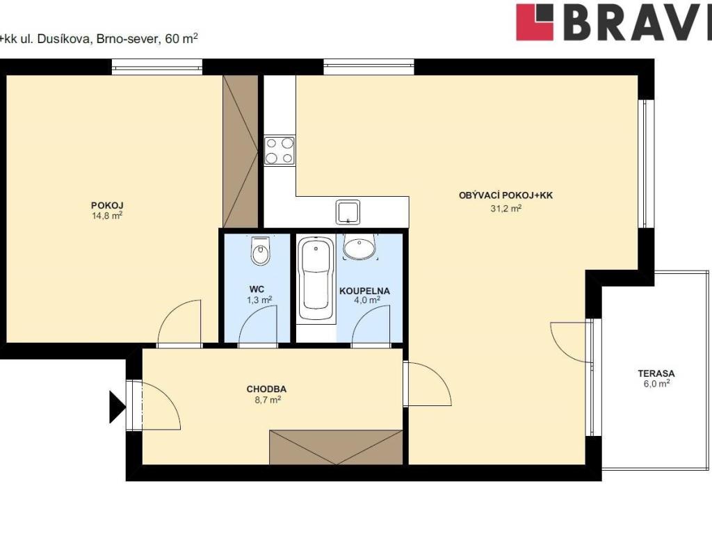 Pronájem bytu 2+kk 60 m2