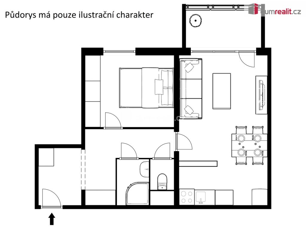 Pronájem bytu 2+kk 44 m2, Velešín – náhled fotky 5