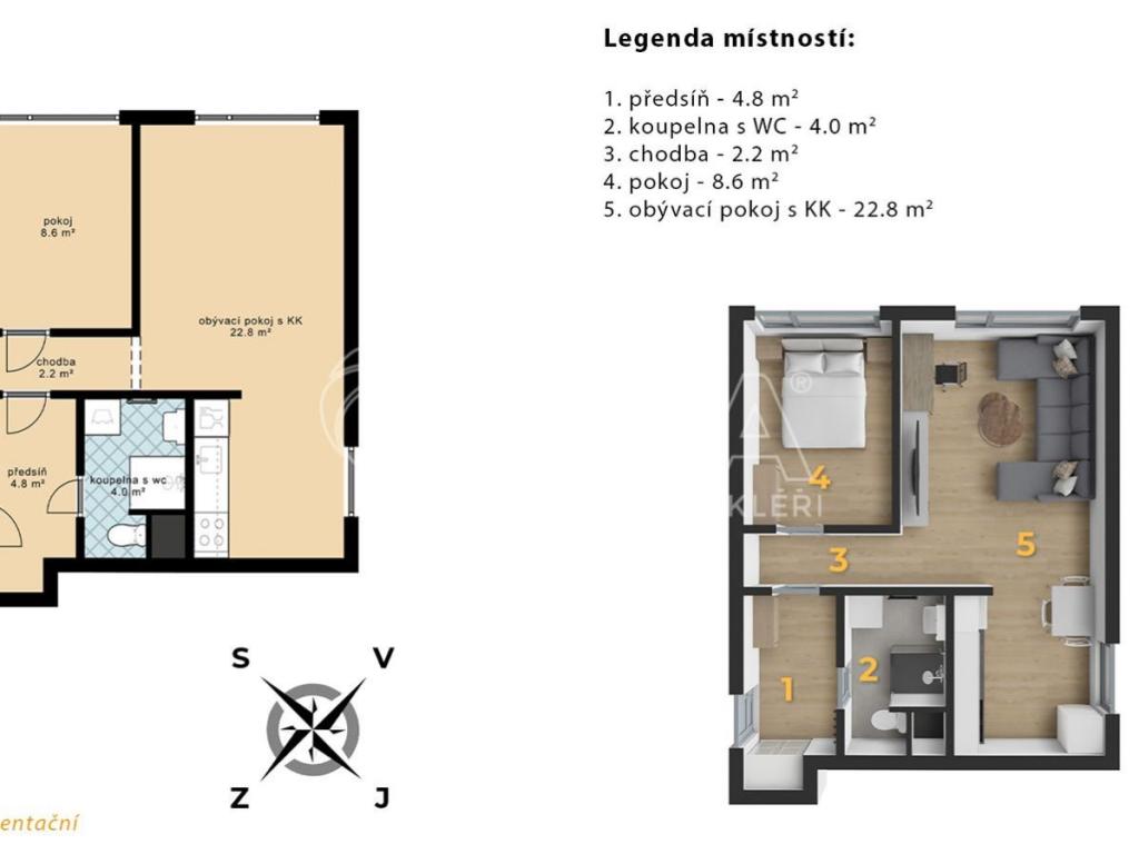 Pronájem bytu 2+kk 43 m2