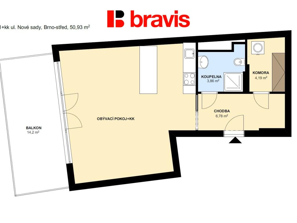 Pronájem bytu 1+kk 50 m2