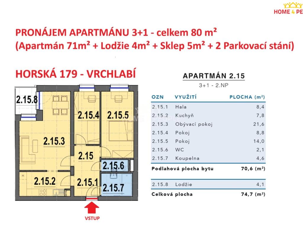 Pronájem bytu 3+1 80 m2