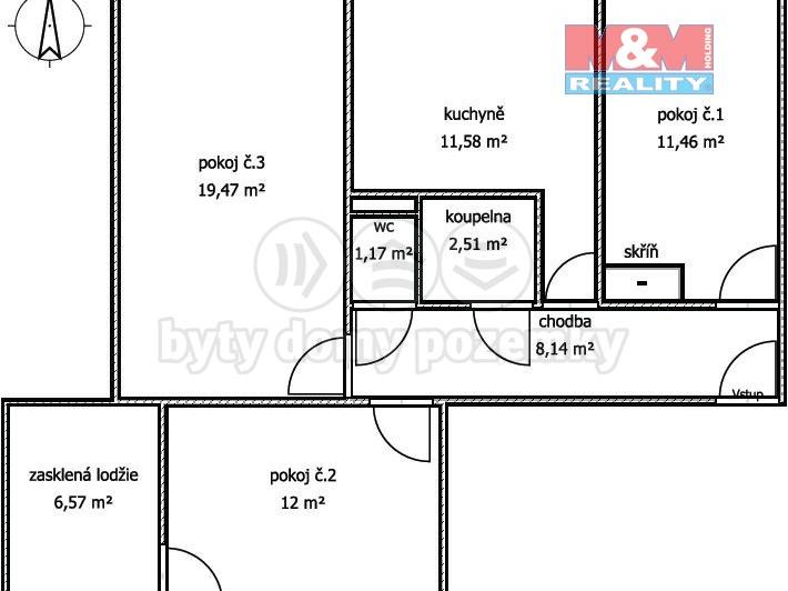 Pronajem bytu 3+1 70 m2
