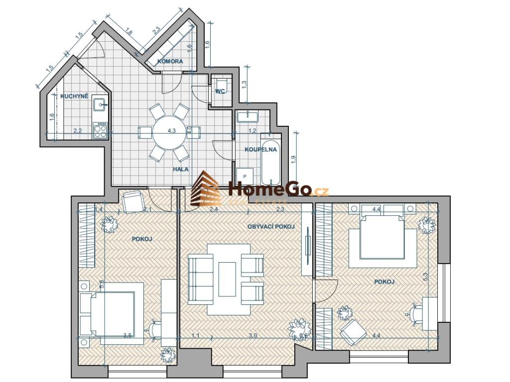 Pronájem bytu 3+kk 90 m2, Praha – náhled fotky 2