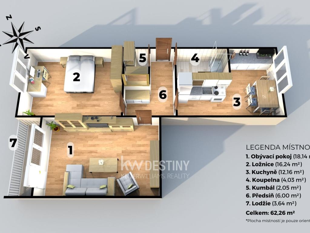 Pronájem bytu 2+1 63 m²