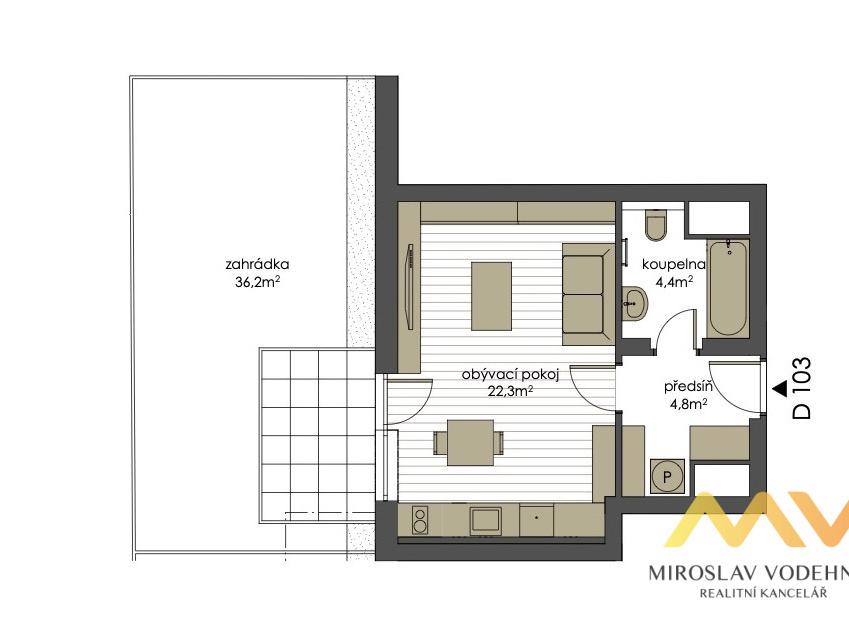 Pronájem bytu 1+kk 32 m2