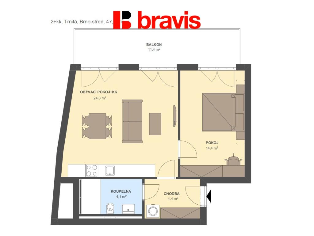 Pronájem bytu 2+kk 47 m2, Brno – náhled fotky 5