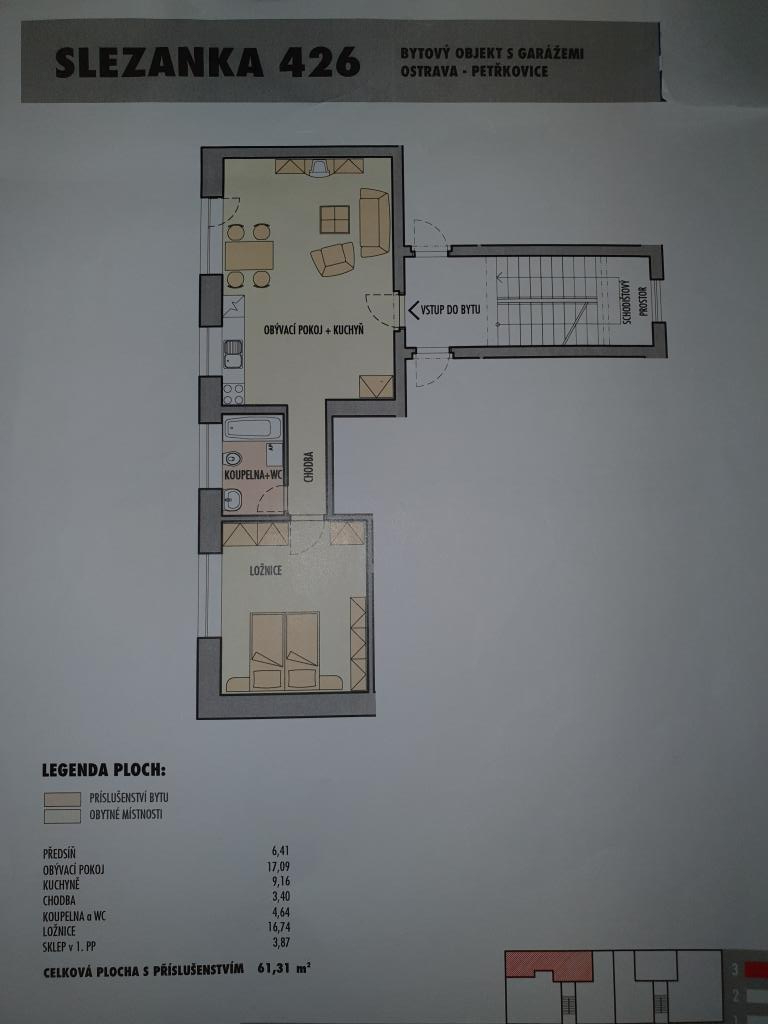 Pronajem bytu 2+kk 61 m2