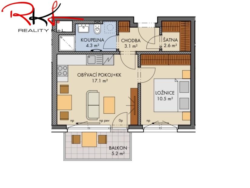 Pronájem bytu 2+kk 45 m2