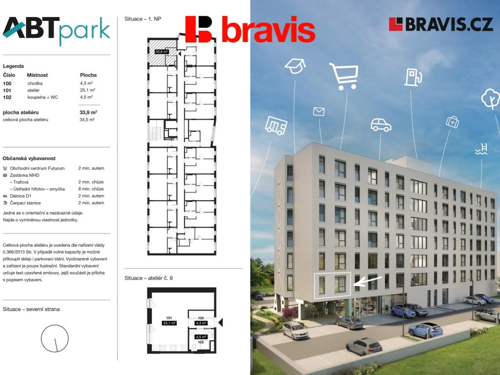 Pronájem bytu 1+kk 35 m2